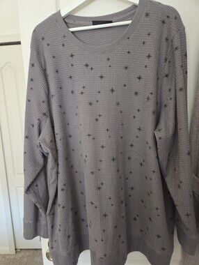 Lane Bryant Gray Star-Print Waffle Knit Crewneck Sweater